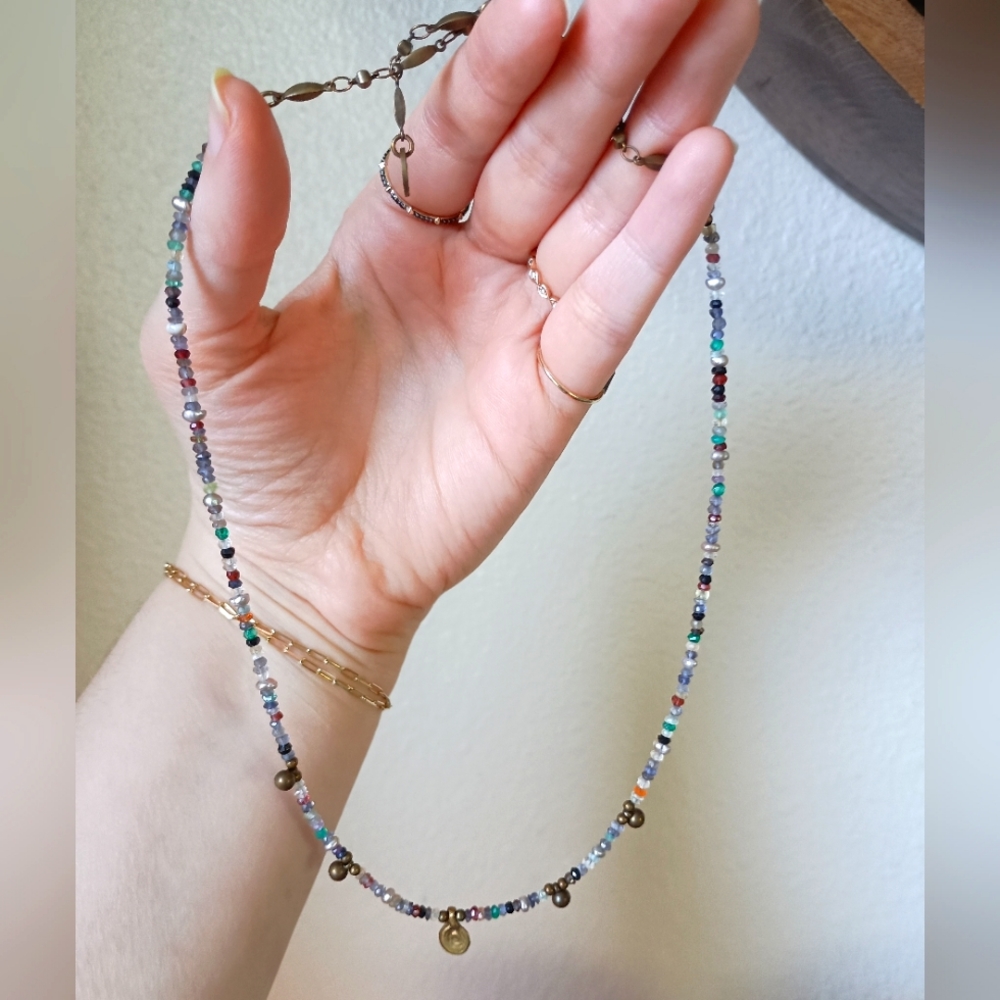 Multi Gem and Brass Boho Necklace